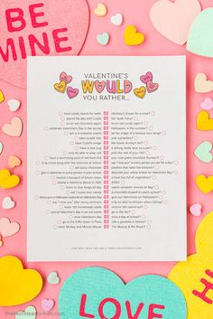 the valentine's would you rather do? poem is surrounded by hearts and confetti