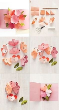 paper flowers and scissors are being used to make an origami flower wall decoration