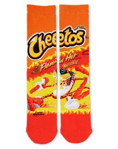 Make your sock game seriously cheesy when you decide to rock these officially licensed Flamin' Hot Cheetos Crew Socks. If you love munching on some flamin' hot cheetos whenever you want a snack then these socks will be the perfect addition to your sock collection! Officially licensed Material: Polyester, spandex Care: Machine wash Imported Flaming Hot Cheetos, Food Socks, Flaming Hot, Satisfying Pictures, Hot Cheetos, Pleated Party Dress, Sock Lovers, Unique Socks, Spencers Gifts