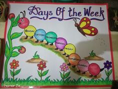 a sign with the words days of the week painted on it and a butterfly flying above