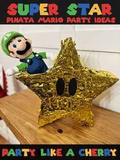 an image of a gold star with mario on it and the caption party like a cherry