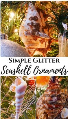 simple glitter seashell ornaments with text overlay