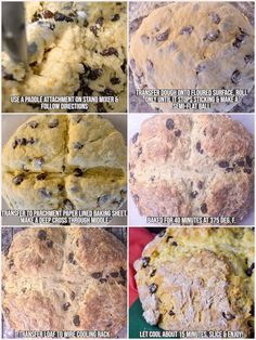 the steps to making bread with chocolate chip cookies and other toppings are shown here