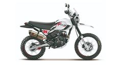 a white and black dirt bike on a white background