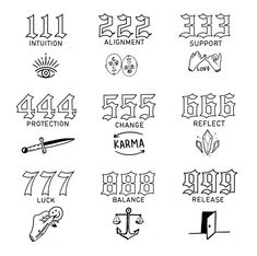 the logos for different businesses are drawn in black ink on a white paper background,