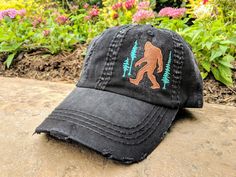 Women's Bigfoot Hat, Bigfoot Hat, Women's Camping Hat, Camping Hat, Camping Gift, Women's Hiking Hat, Hiking Hat, Hiking Gift, Bigfoot by DistinctHeadwear on Etsy Casual Baseball Cap For Camping, One Size Fits Most, Casual Baseball Cap For Camping, Casual Black Dad Hat As Gift, Casual Adjustable Baseball Cap For Gift, Casual Baseball Cap As A Gift, Casual Baseball Cap As Gift, Casual Dad Hat As Gift, Casual One Size Fits Most Dad Hat As Gift, Customizable Casual Trucker Hat For Outdoor