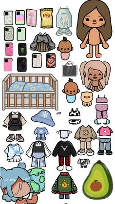 an image of various items that are in the shape of a child's bed