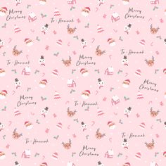 a pink christmas pattern with cats and snowflakes on the background, which says merry christmas