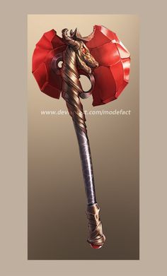 a red umbrella shaped like a horse head on top of a metal pole with an attached handle