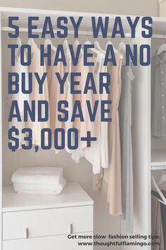 a white closet with clothes hanging on it and the words how to save $ 3, 000