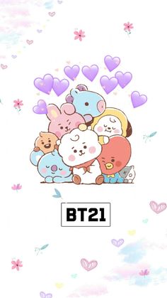 an image of a group of cartoon bears with hearts in the background and text that reads bt