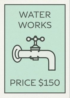 a water works sign with a faucet attached to the side of it that says price $ 150