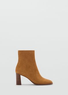 Heel suede boots - Woman | MANGO USA Leather Shoes Woman, Suede Ankle Boots, Womens Boots Ankle, Medium Brown, Suede Boots, Funnel, Side Zip, Leather Boots, Womens Boots