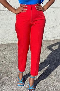 Red Casual Solid Patchwork Regular High Waist Pencil Solid Color Trousers Pencil Trousers Outfit, Patchwork Trousers, Pencil Trousers, High Waist Trousers, Casual Trousers, Patchwork Designs, Wearing Red, Plus Size Swimwear, High Waisted Trousers