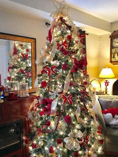 a decorated christmas tree in a living room