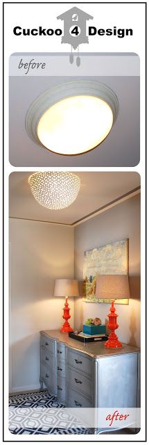 an image of a ceiling light before and after remodeling