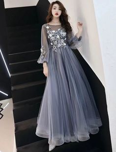 Evening Dress With Sheer Long Sleeves In Tulle, Long Sleeve Tulle Evening Dress With Sheer Sleeves, Long Sleeve Tulle Gown For Prom Season, Long Sleeve Tulle Evening Dress For Prom, Long Sleeve Tulle Gown For Prom, Spring Tulle Long Sleeve Evening Dress, Spring Long Sleeve Tulle Evening Dress, Long Sleeve Evening Dress For Homecoming Prom, Fairy Dress Long