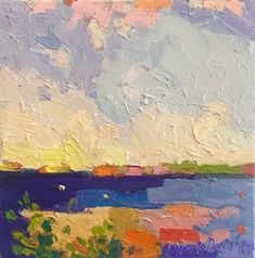 an abstract painting of the ocean and sky