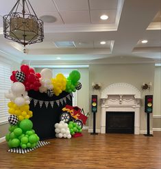 a large balloon arch in the middle of a room