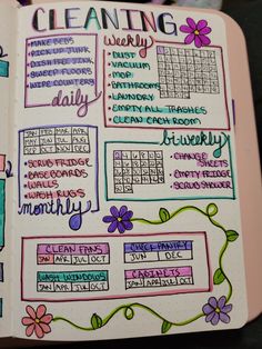 Cleaning Bullet Journal Layout, Journal Ideas Cleaning, List Organization Ideas, Journal Cleaning Schedule, Cleaning Journal, Bullet Journal Cleaning Schedule, Monthly Planner Ideas, Bullet Journal Topics