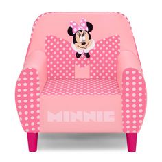 a minnie mouse chair with polka dots and a pink bow on it's head