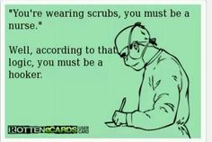 a man sitting at a desk writing on a piece of paper with the caption you're wearing scrubs, you must be a nurse