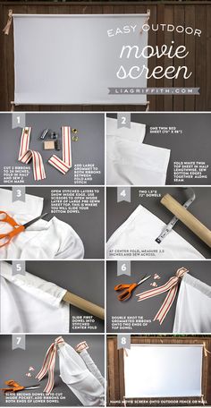 how to make an easy diy movie screen with ribbon ties and paper clips - step by step instructions