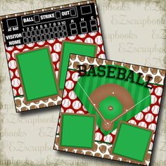 two baseball themed digital collages with the word baseball in green and brown colors