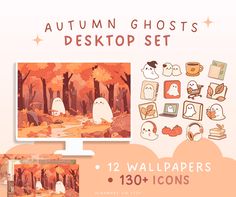 the autumn ghost desktop set includes wallpapers, icons and stickers for kids