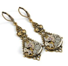 VICTORIAN Steampunk Earrings Steam Punk Vintage Watch Earrings Antique Brass Steampunk Wedding Steampunk Jewelry by Victorian Curiosities Brass Jewellery Handmade, Steampunk Pendant, Steampunk Earrings, Steam Punk Jewelry, Punk Earrings, Steampunk Wedding, Earrings Antique, Steampunk Necklace, Victorian Steampunk