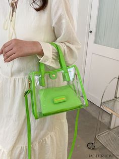 BagForLove - Neon Green Square Bag with Clear Letter Patch and Inner Pouch Product Description Color Green Details Contrast Binding Type Square Bag Bag Size Small Strap Type Double Handle Pattern Type Letter Style Fashionable Composition 100% Polyester Material PVC Size Chart INCH CM Strap Length Bag Length Bag Width Bag Height Handle Height 41.7 inch 8.5/6.7 inch 4.7/2 inch 7.1/5.1 inch 4.9 inch Strap Length Bag Length Bag Width Bag Height Handle Height 106 cm 21.5/17 cm 12/5 cm 18/13 cm 12.5 c Green Square, Word Wrap, Satchel Bag, Bag Bag, Square Bag, Neon Green, Satchel Bags, Satchel, Bag Lady