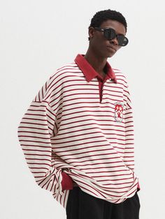 Composition : CottonCOLOR : REDCountry of Origin : Republic of Korea Striped Polo Shirt, Polo Shirt, Composition, Top Outfits, Mens Outfits, Red, Clothes