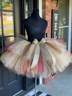 "This listing includes an custom designed neutral colored adult tutu with a pop of red with a beige satin bow with a removable gold glitter bow clip for waist sizes up to 34 1/2\" can be made larger if interested contact me for a special listing. Other colors also available see color chart for available tulle colors. Just make a note in the note to seller section when checking out if you would like a different color.  This tutu was custom designed to match a pair of tennis shoes she had chosen t Tutus For Women, Maternity Tutu, Adult Tutu Skirt, Bachelorette Tutu, Adult Cake Smash, Tulle Skirt Tutorial, Tutu Women, Gold Glitter Bow, Black Tutu