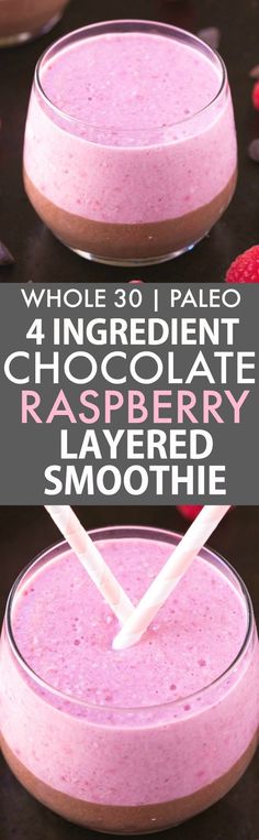 two glasses filled with raspberry smoothie and the words, whole 30 paleo 4