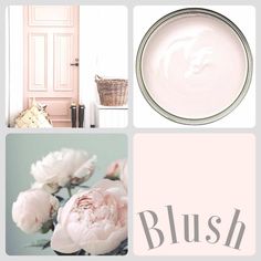 a collage of photos with pink flowers and the words blush