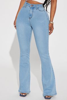 Our sexiest flare jean is offered in a range of washes in a high stretch, super soft fabric that hugs every curve. Fitted in the hips and thighs while flaring at the knee, these jeans elongate the legs and are perfect with a heel. Now offered in a range of washes, colors, and inseams. Available In Multiple Washes Available In Petite 31" Inseam, Regular 34" Inseam, & Tall 37" Inseam High Stretch Denim 11.5" High Rise 22" Flare Leg Opening Faux Front Pockets Functional Back Pockets Disclaimer: Due Best Jeans For Women, Jeans Fashion, Promotional Events, Fashion Nova Jeans, Best Jeans, Medium Blue, Jeans Style, Flare Jeans, Stretch Denim