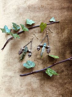 Fabulous goblincore terrarium dangle earrings made with moss quartz, bronze mushroom and leaf charms - the perfect forest/woodland fairy jewellery gift for the goblin in your life! The inspiration for the colour, shape and texture of these earrings came from a pyramid terrarium - the quartz I have used has the most wonderful moss-like flecks of deep luscious green running through it and was just begging to be teamed with the gorgeous earthy bronze of the mushroom and leaf charms! Why not treat y Nickel-free Fairycore Earrings For Jewelry Making, Nickel Free Fairycore Dangle Earrings, Nickel-free Fairycore Dangle Earrings, Whimsical Brass Dangle Jewelry, Fairycore Nickel-free Dangle Earrings, Handmade Fairycore Dangle Earrings, Nature-inspired Electroformed Brass Earrings, Whimsical Brass Dangle Earrings, Handmade Dangle Earrings In Fairycore Style