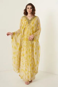 Shop for Merge Design Yellow Tie Dye Kaftan for Women Online at Aza Fashions Tie Dye Kaftan, Kaftan For Women, Short Kaftan, Tie Dye Women, Yellow Tie, Tiered Ruffle Skirt, Sequin Shirt, Draped Skirt, Yellow Ties