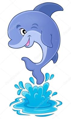 a cartoon dolphin jumping out of the water