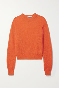 The orange shade of Veronica Beard's 'Melinda' sweater adds an element of vibrancy to rich, earth-toned outfits. Knitted for a ribbed handle, it has a relaxed fit with dropped shoulder seams and tapered trims. The subtle stitching draws the eye inward. Orange Ribbed Winter Sweater, Fitted Orange Knit Sweater, Orange Textured Knit Sweater, Earth Toned Outfits, Bearded Lady, Orange Sweaters, Ribbed Knit Sweater, Shades Of Orange, Veronica Beard