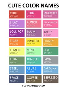 the names of different color names for each type of name in this poster, you can see