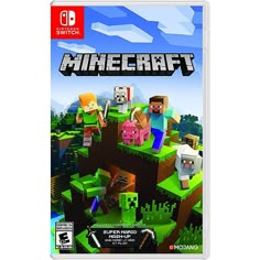 the coverart for minecraft on nintendo gamecube, with an image of people and