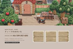 an advertisement for the nintendo wii game animal crossing, featuring a house and picnic table