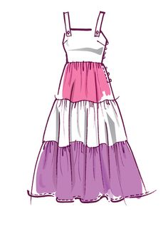 a drawing of a dress with pink and white stripes on the bottom, in front of a