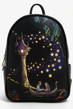 Disney Loungefly Tangled Lanterns Mini Backpack Bag Light-Up Princess Rapunzel Light Lettering, Tiny Interior, Tangled Lanterns, Lanterns Light, Lantern Pattern, I See The Light, Disney Tote Bags, Cute Mini Backpacks