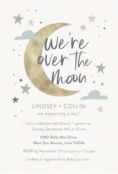 a baby shower is shown with the words we're over the moon