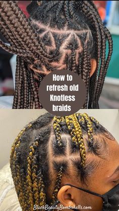 Old Knotless Box Braids Styles, Hairstyles To Do With Old Knotless Braids, Style Old Knotless Braids Hairstyles, Best Knotless Braid Styles, How To Take Care Of Knotless Braids, New Knotless Braid Styles, How To Style Old Braids For Black Women, Box Braids For Mixed Women, Knotless Braids Maintenance