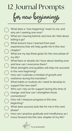 a green poster with the text 12 journal prompts for new beginnings