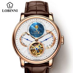 LOBINNI Watch Automatic Gold Mechanical Watches Water Resistance Depth: 5Bar Clasp Type: Push Button Hidden Clasp Style: Fashion & Casual Movement: Automatic Self-Wind Band Length: 23cm / 9.06 inch Case Material: STAINLESS STEEL Feature: Stopwatch Feature:� Shock Resistant Feature: Auto Date Feature: Chronograph Feature: Complete Calendar Feature: Multiple Time Zone Feature: Water Resistant Feature: COMPASS Feature: Week Display Feature: Anti-magnetic Case Shape: ROUND Band Width: 22mm / 0.87 inc Skeleton Watches, Wristwatch Fashion, Mens Luxury, Rose Gold Watch, Skeleton Watch, Wristwatch Men, Mechanical Watch, Automatic Watch, Leather Band