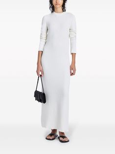 Evening Ribbed Long Maxi Dress, Elegant Long White Sweater Dress, White Maxi Dress For Winter Evening, White Maxi Dress For Evening In Winter, White Winter Maxi Dress, White Formal Maxi Dress With Side Slits, Ladies Day Dresses, Maxi Dress White, Knit Maxi Dress